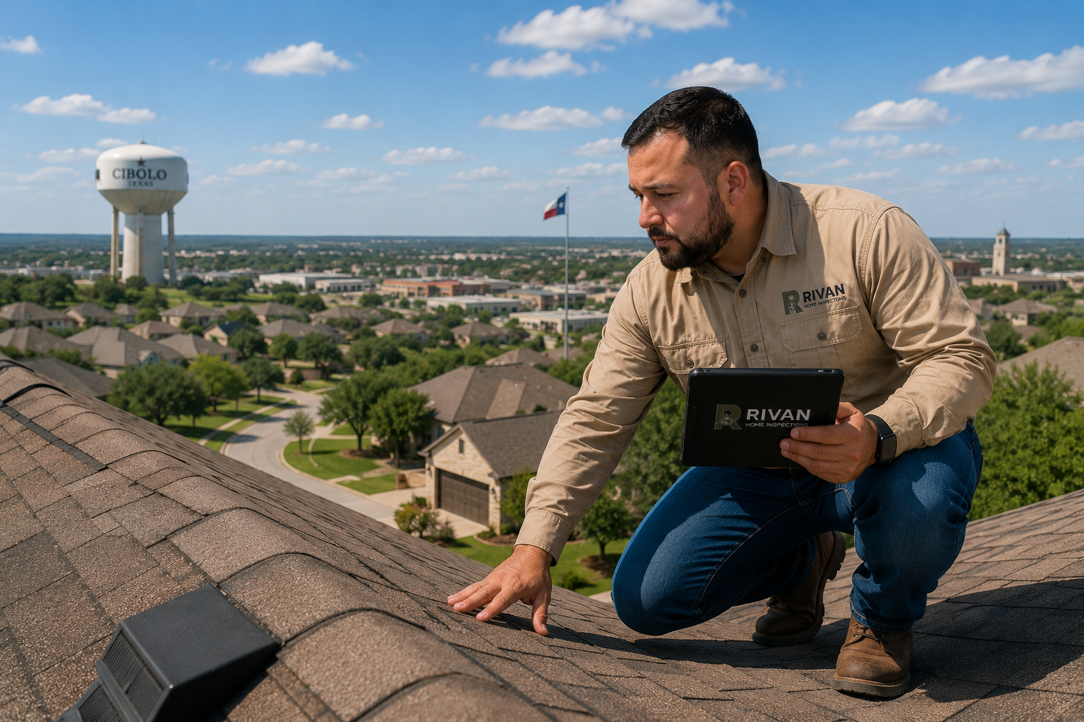 Ivan Rivera with Rivan Home Inspections branding outside a home